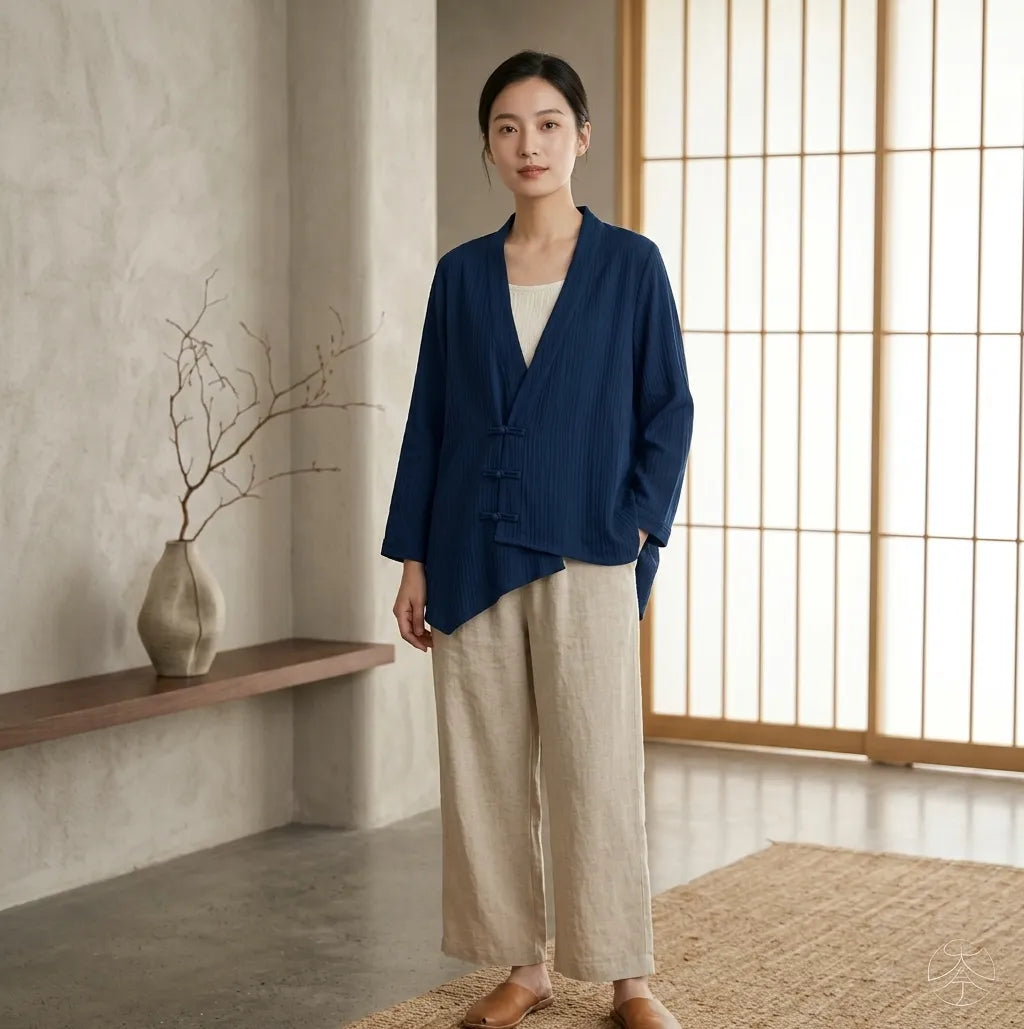 Haut Japonais Oversize de Qualité Bleu