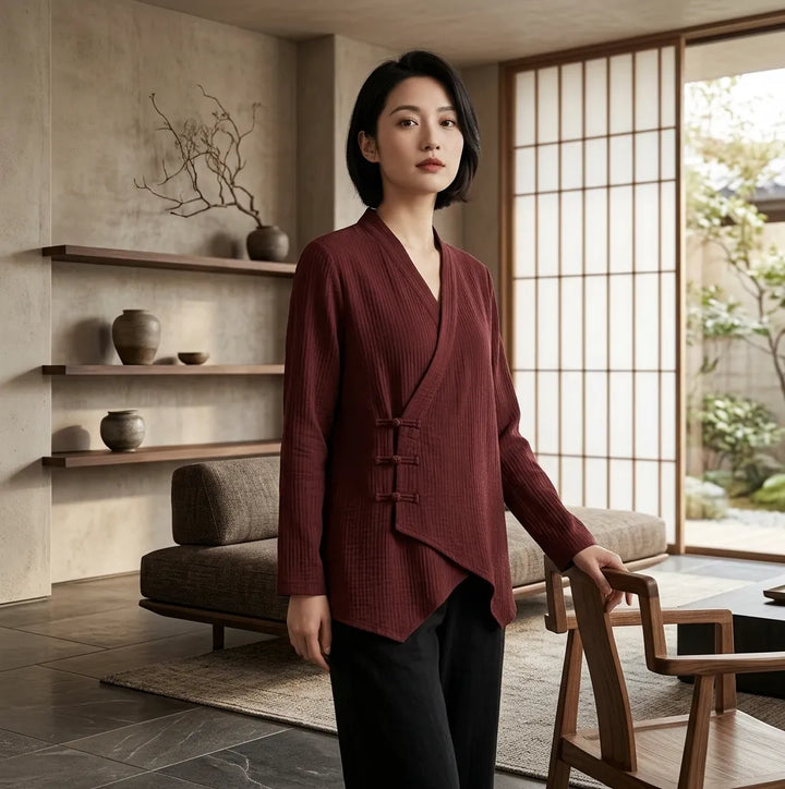 Haut Japonais Oversize de Qualité Grenat