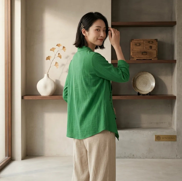 Haut Japonais Oversize de Qualité Vert