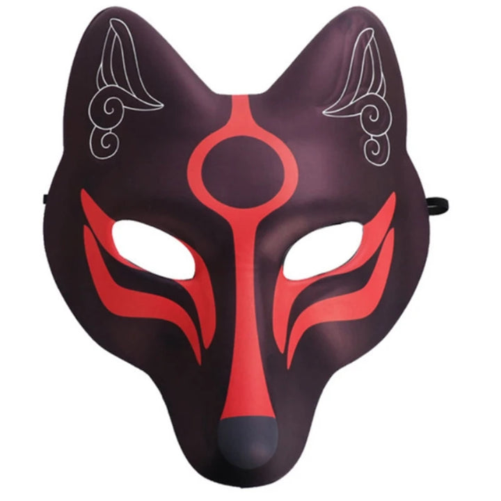 Masque Japonais Kitsune Noir avec motifs