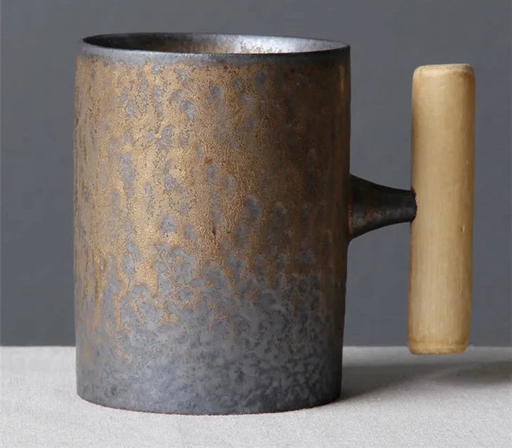 Japanese mug with wooden handle