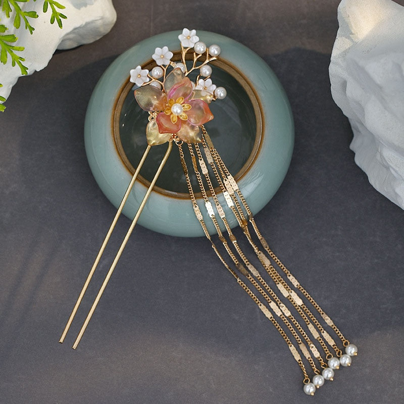 Sakura Kanzashi Pince à cheveux japonaise en tissu Kanzashi Fleur rose Sakura Kanzashi Pince à cheveux japonaise en tissu Kanzashi Fleur rose