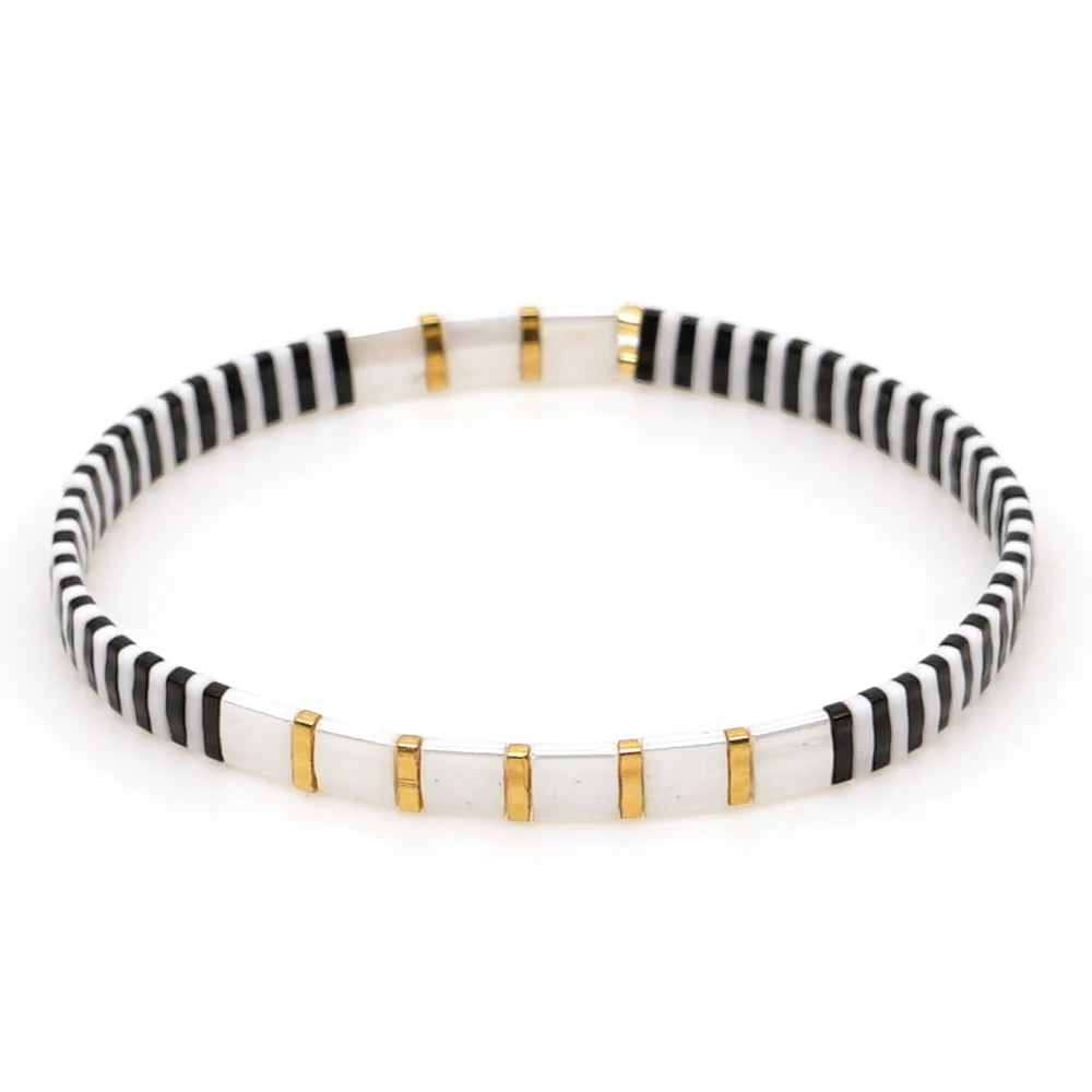 Bracelet Miyuki Tila Or Noir Blanc