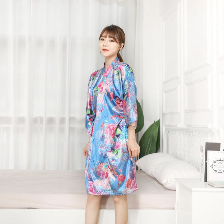 Pyjama Kimono Japonais Femme Bleu