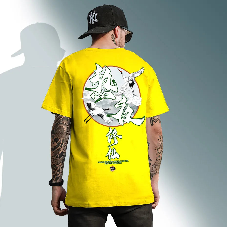 T-shirt Motif Japonais Homme Jaune