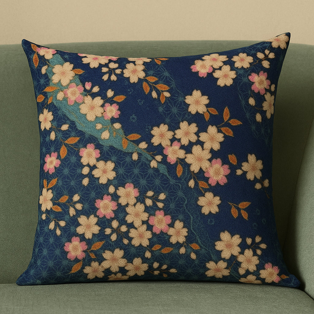 Housse D’Oreiller Japonaise Bleue Sakura