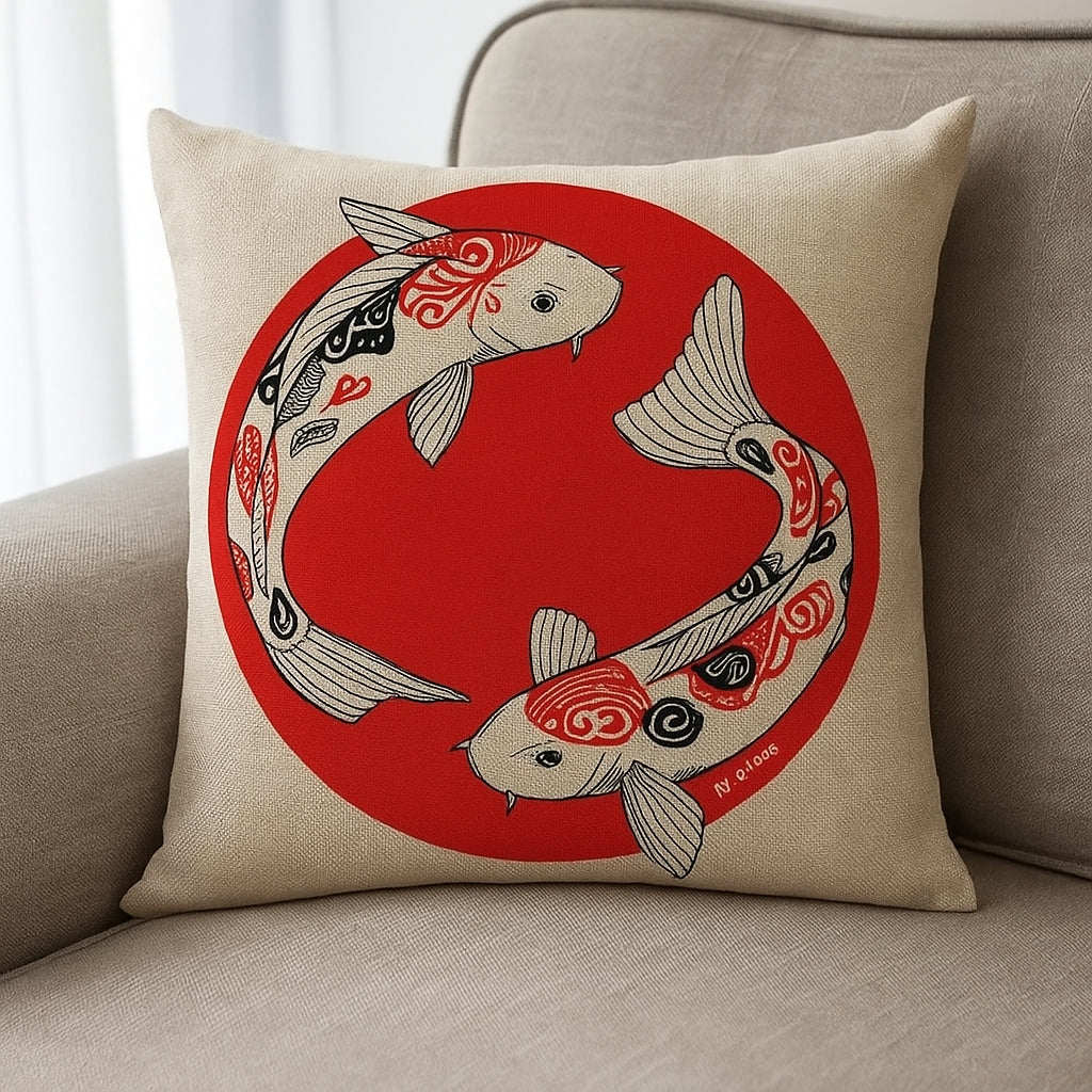 Housse D’Oreiller Japonaise Carpe Koi