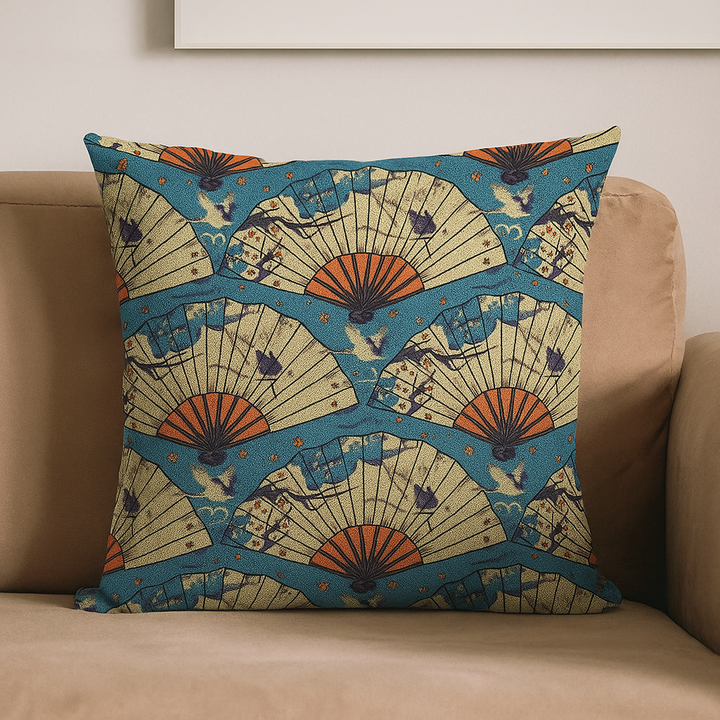 Housse D’Oreiller Japonaise Motif Éventail