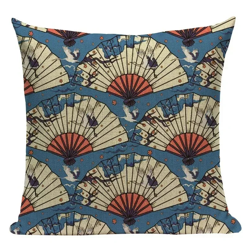 Housse D’Oreiller Japonaise Motif Éventail stylé