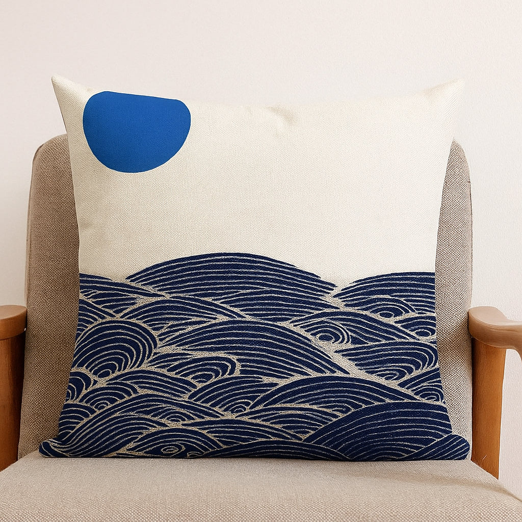 Housse D’Oreiller Japonaise Vagues Bleues