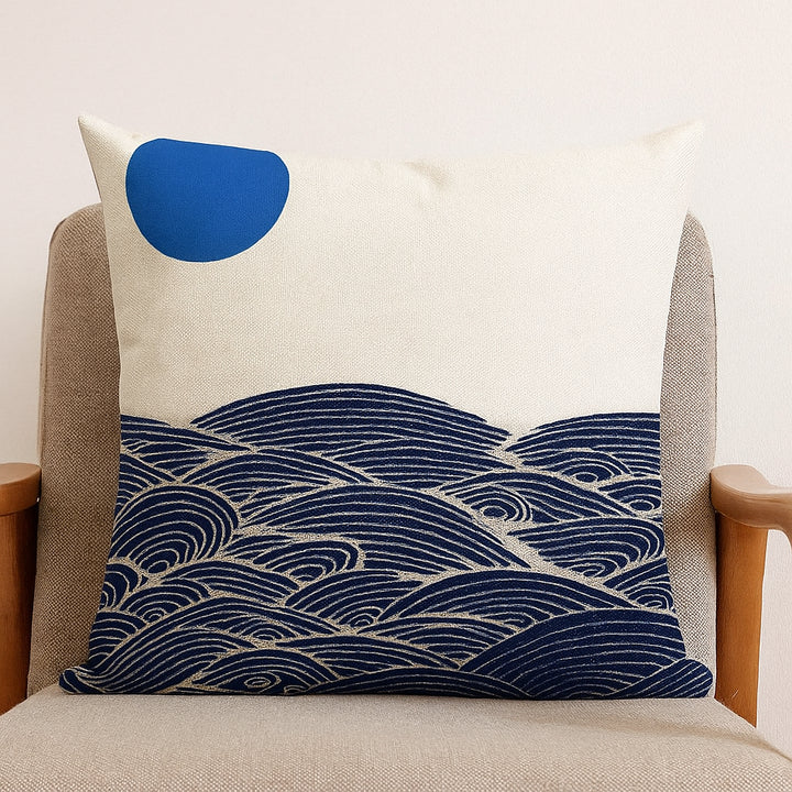 Housse D’Oreiller Japonaise Vagues Bleues