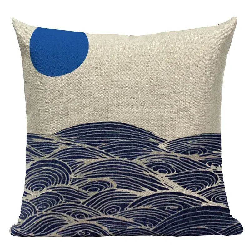 Housse D’Oreiller Japonaise Vagues Bleues Stylé