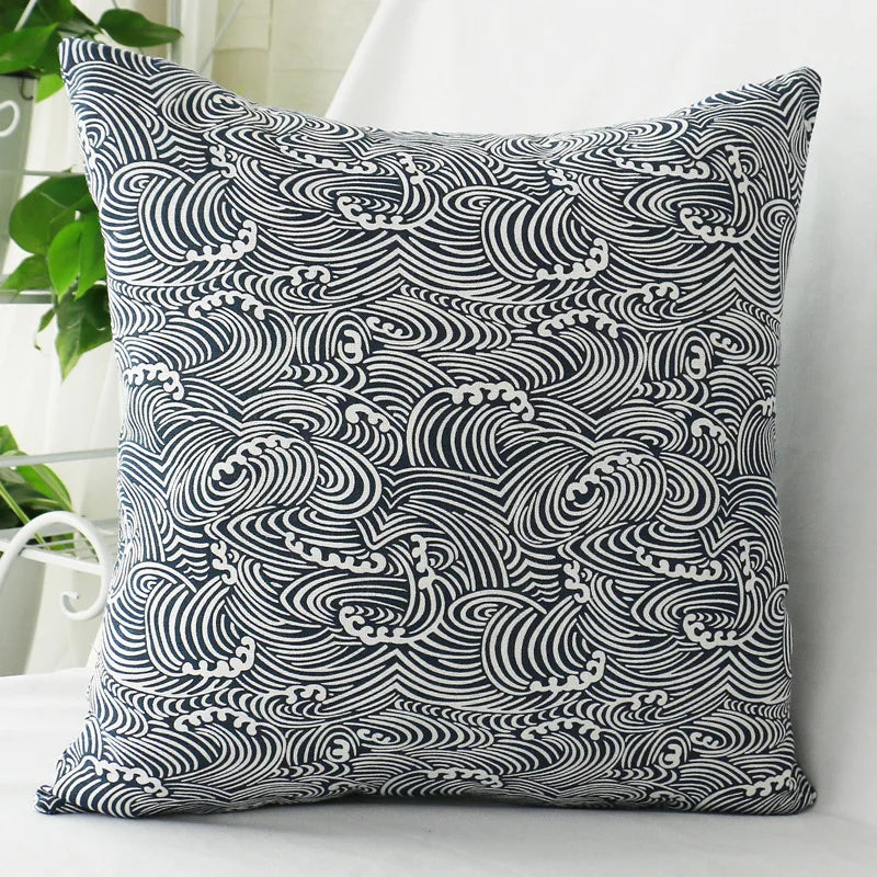 Housse de Coussin Design Vagues Japonaises