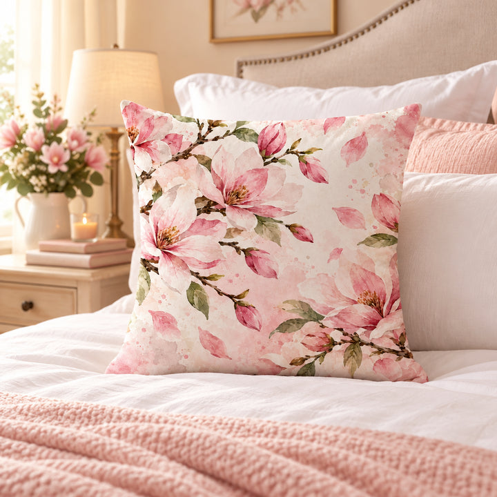 Housse de Coussin Fleurie Rose carré