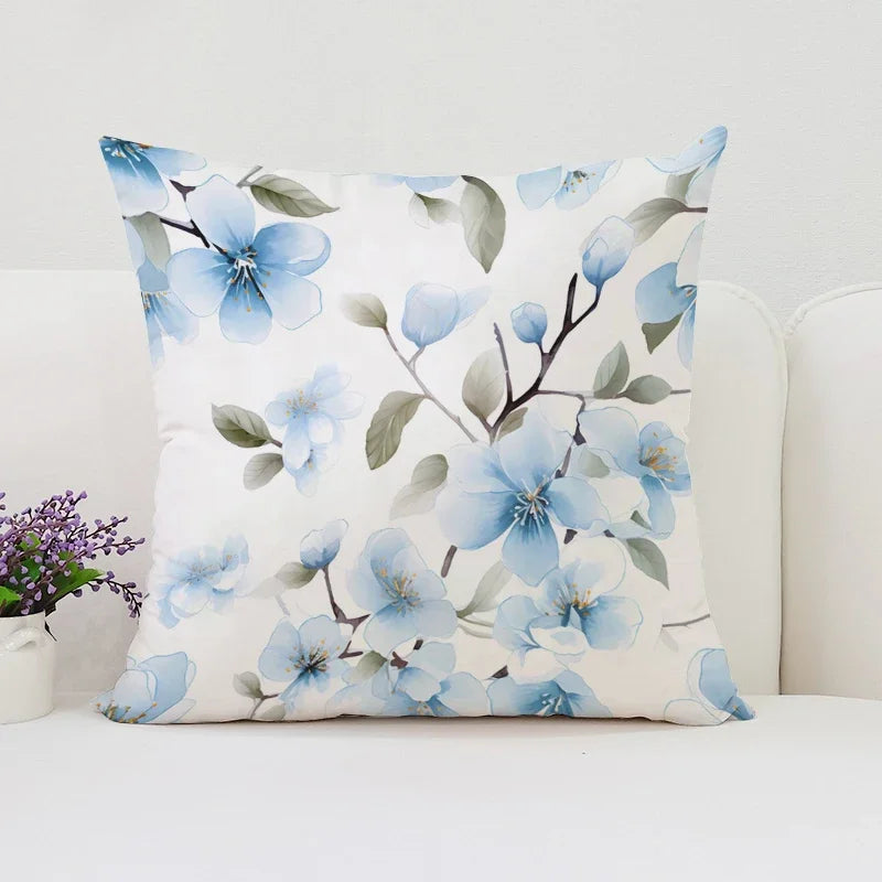 Housse de Coussin Japonaise Blanche à Fleurs