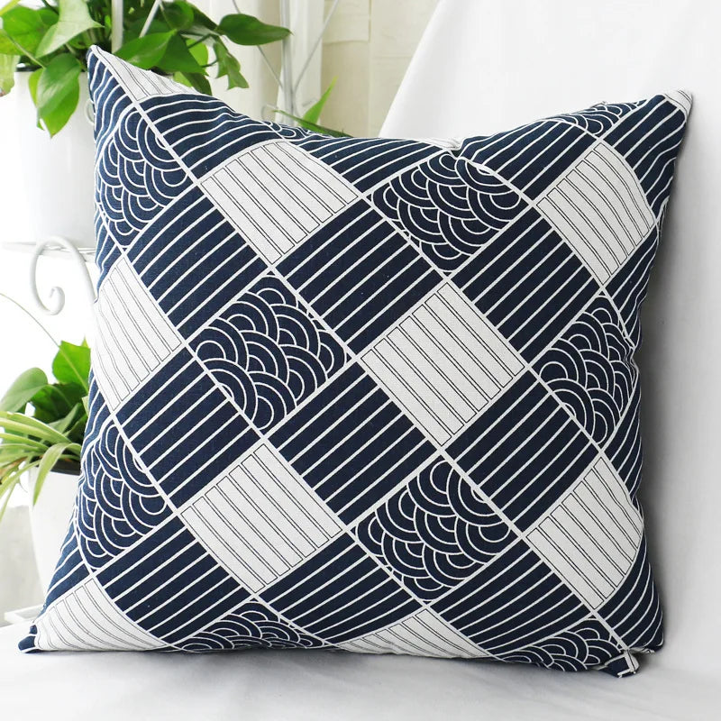 Housse de Coussin Japonaise Bleue Chic