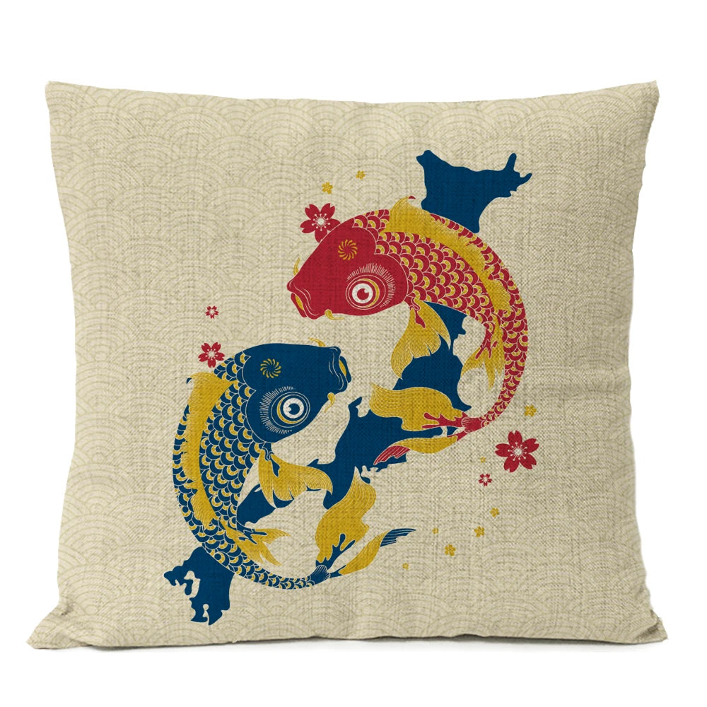 Housse de Coussin Japonaise Carpe Koi