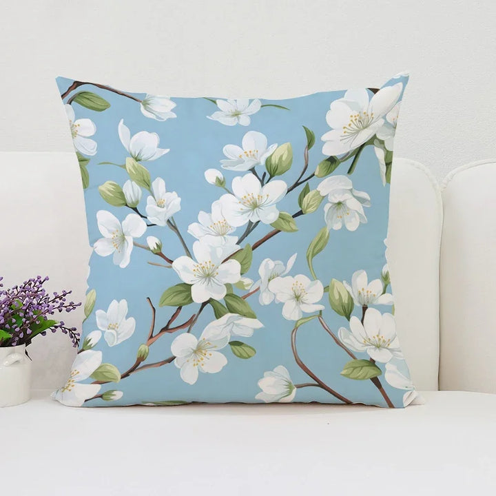 Housse de Coussin Japonaise Florale Bleue