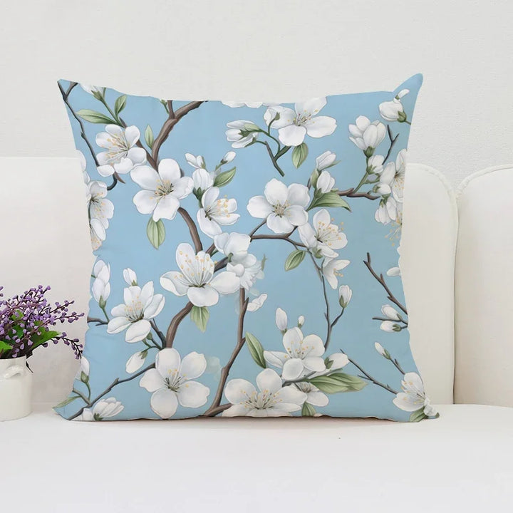 Housse de Coussin Japonaise Florale Bleue Durable