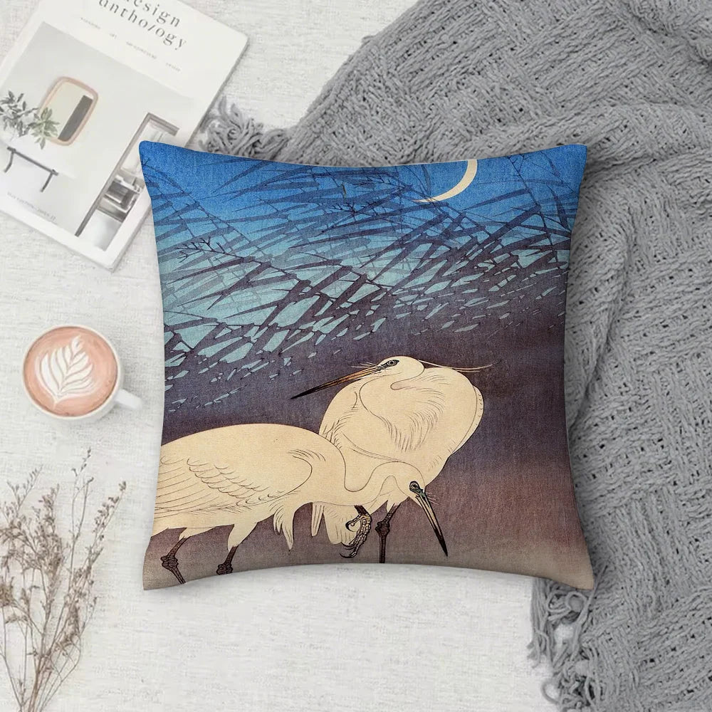 Housse de Coussin Japonaise Grues