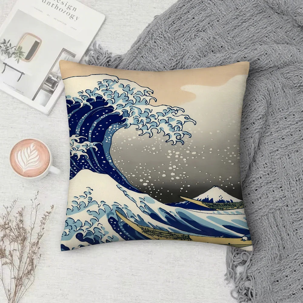 Housse de Coussin Japonaise Kanagawa Design