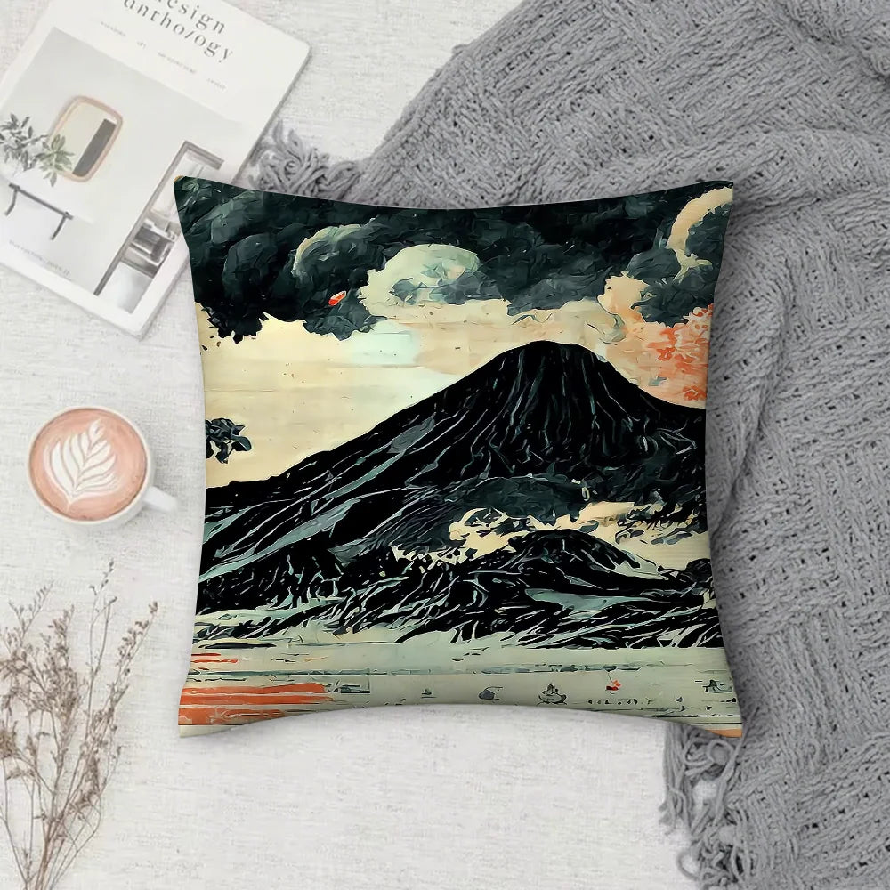Housse de Coussin Japonaise à Motif Paysage