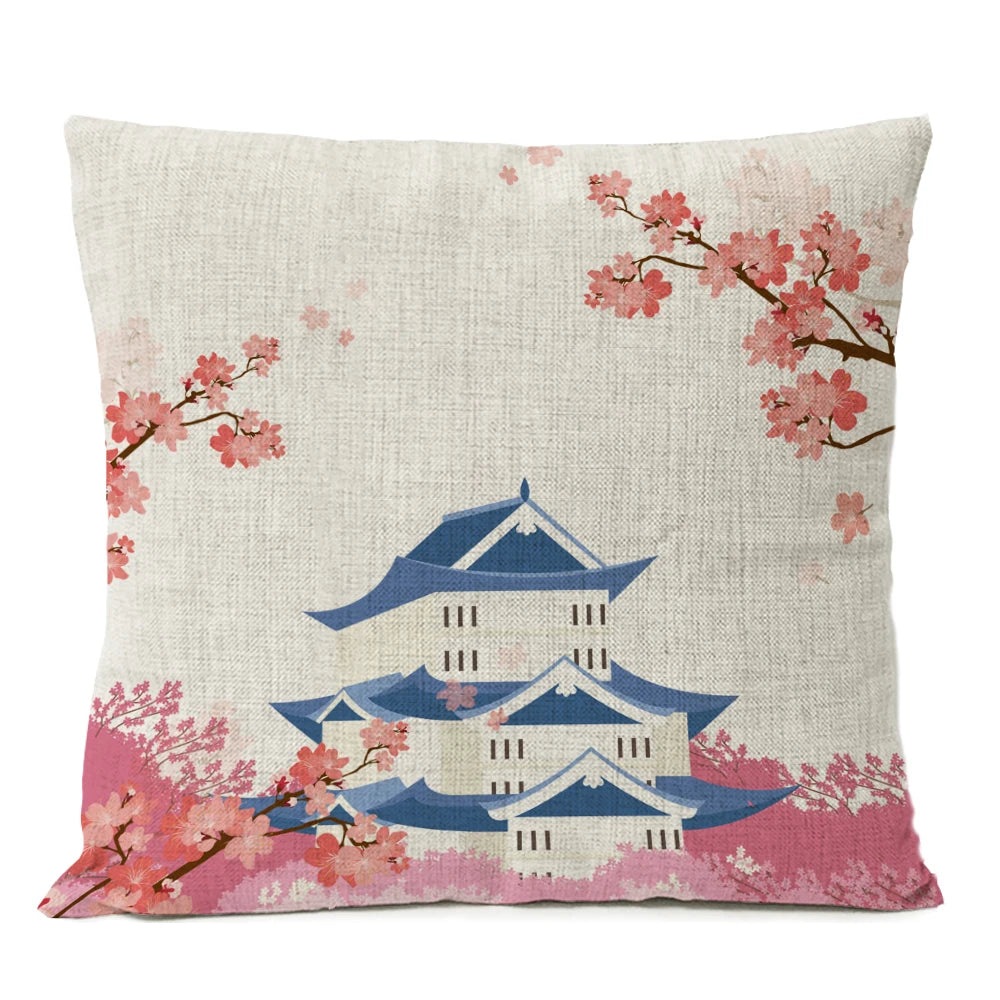 Housse de Coussin Japonaise Motif Temple