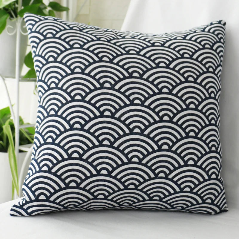 Housse de Coussin Japonaise à Motif Vagues
