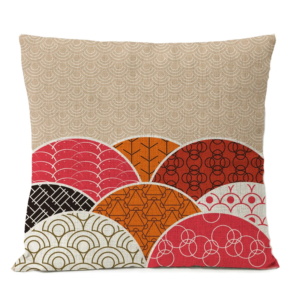 Housse de Coussin Japonaise à Motifs Géométriques