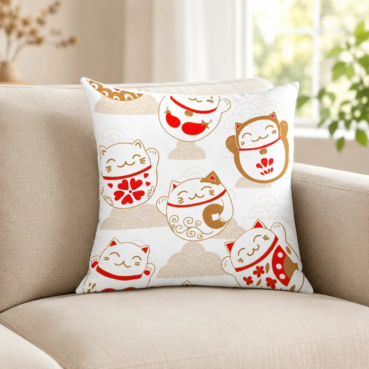Housse de Coussin Maneki Neko Design