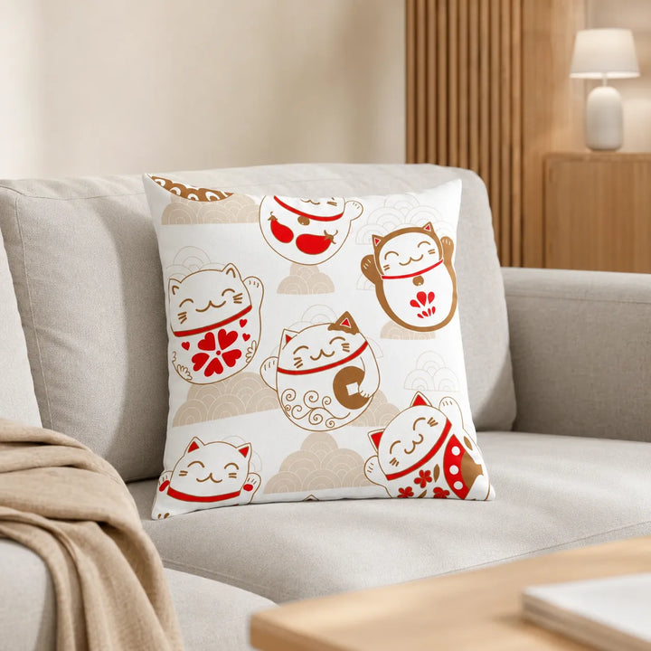 Housse de Coussin Maneki Neko Stylé