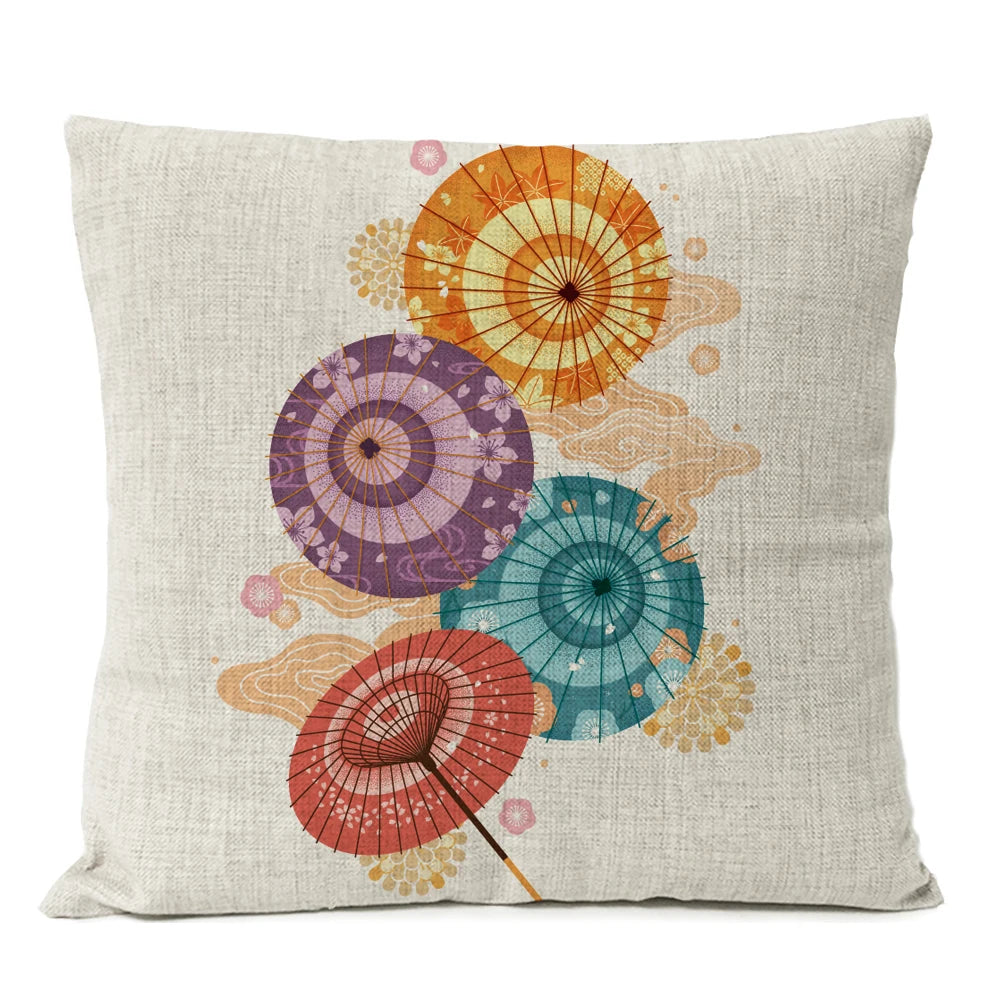 Housse de Coussin Ombrelles Japonaises