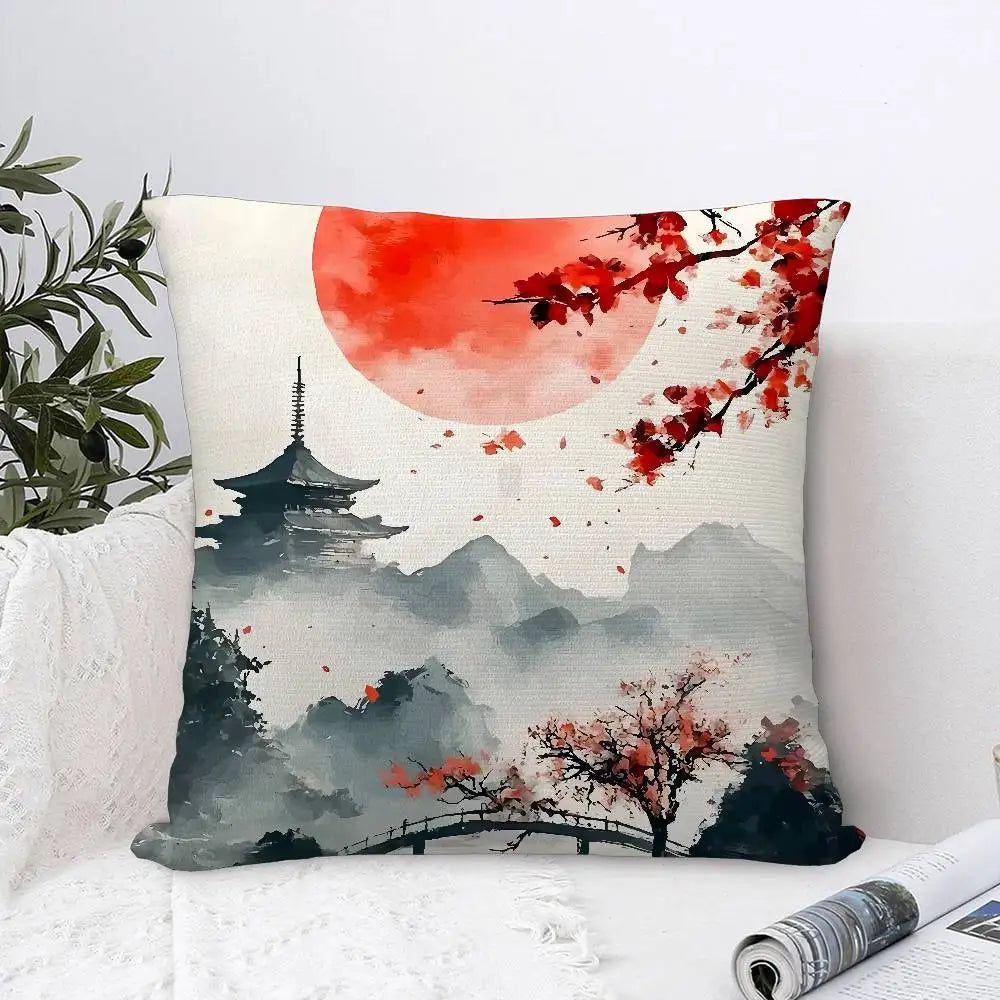 Housse de Coussin Paysage Japonais