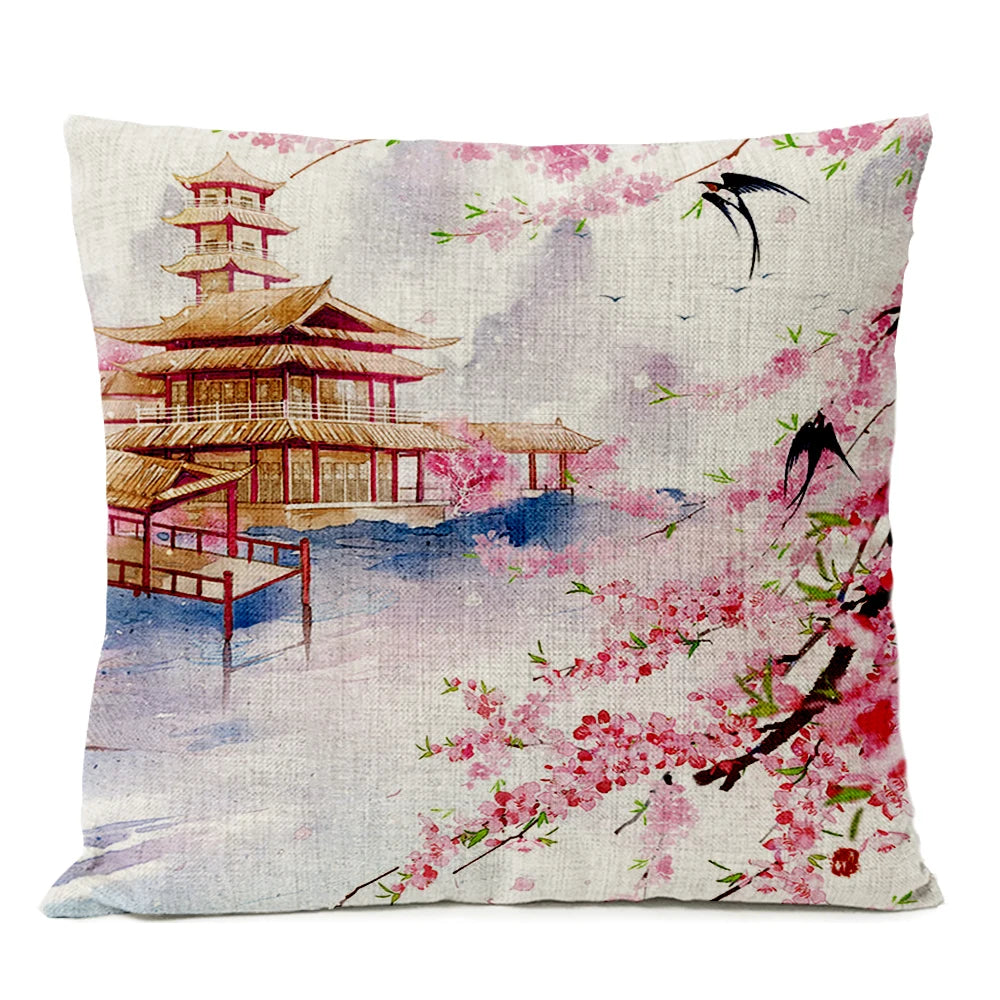 Housse de Coussin Temple Japonais