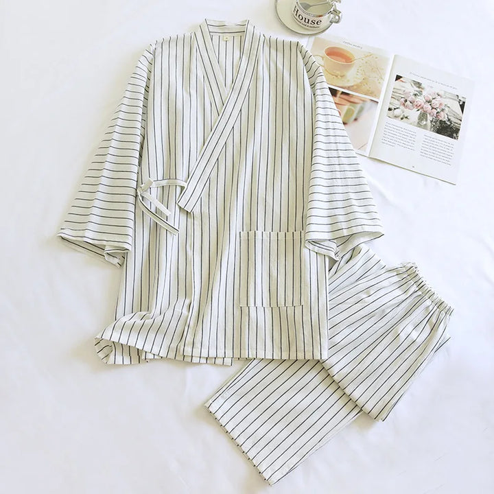 Jinbei Homme Confortable à Rayures blanc 