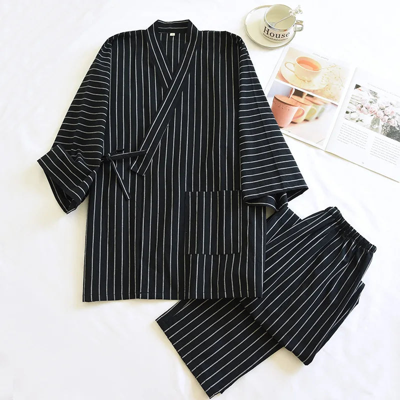 Jinbei Homme Confortable à Rayures noir