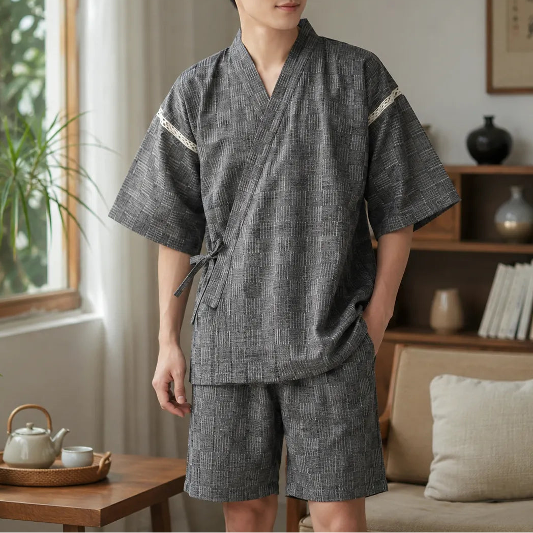 Jinbei Homme Court à Carreaux Epuré