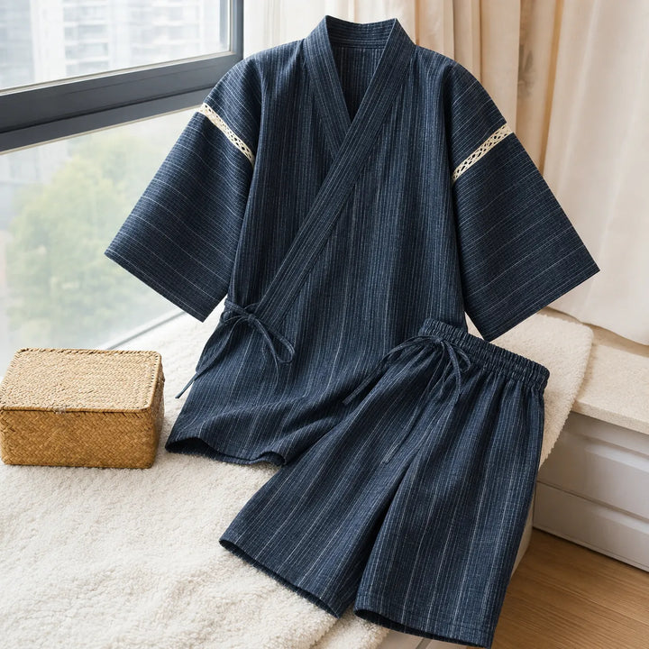 Jinbei Homme Court à Rayures Confortable