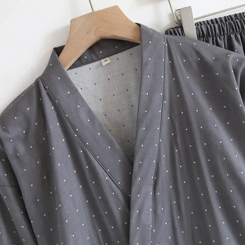 Jinbei Homme Gris à Pois Pois