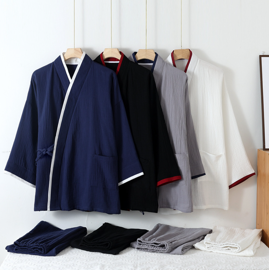 Jinbei Homme à Manches Longues en Coton fluide