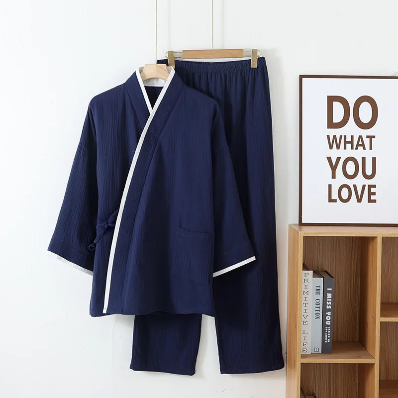 Jinbei Homme à Manches Longues en Coton léger