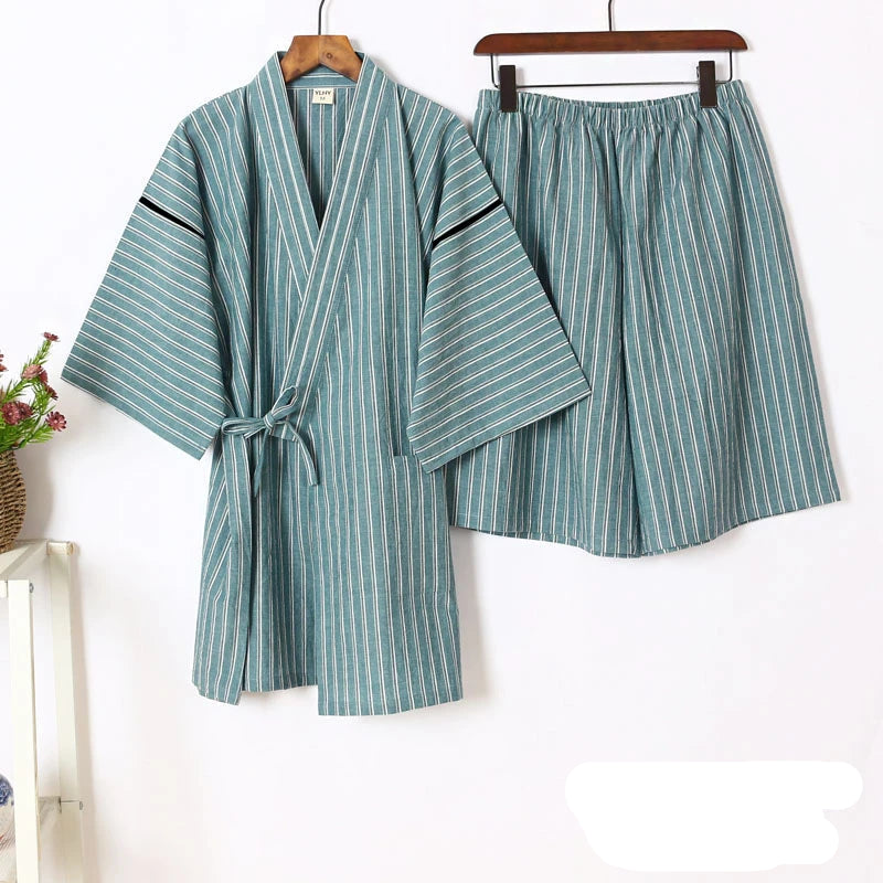 Jinbei Homme Rayé à Manches Courtes bleu