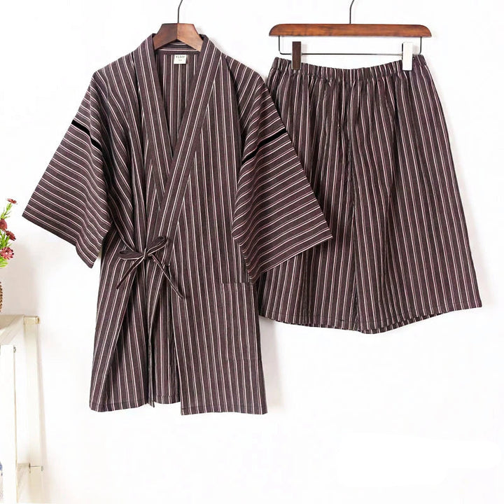 Jinbei Homme Rayé à Manches Courtes rouge
