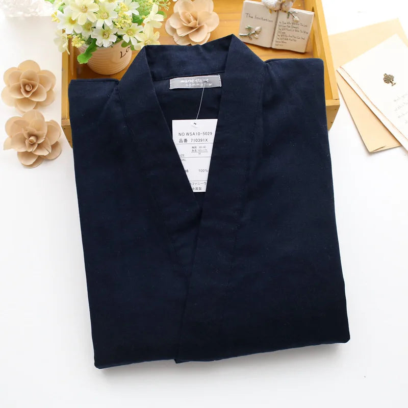 Jinbei Homme Uni en Coton Bleu