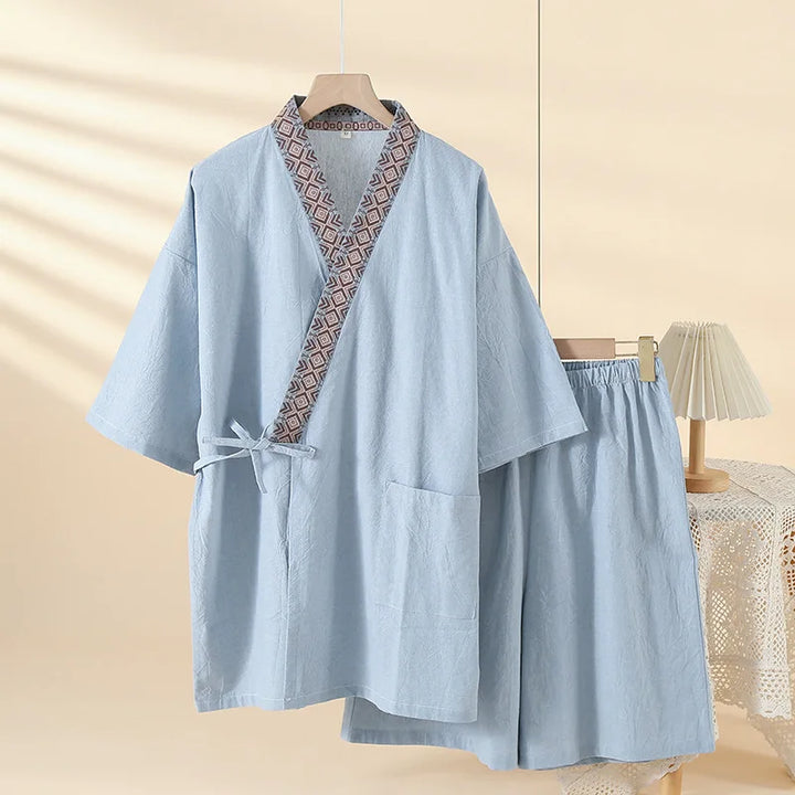Jinbei Homme en Coton Léger bleu