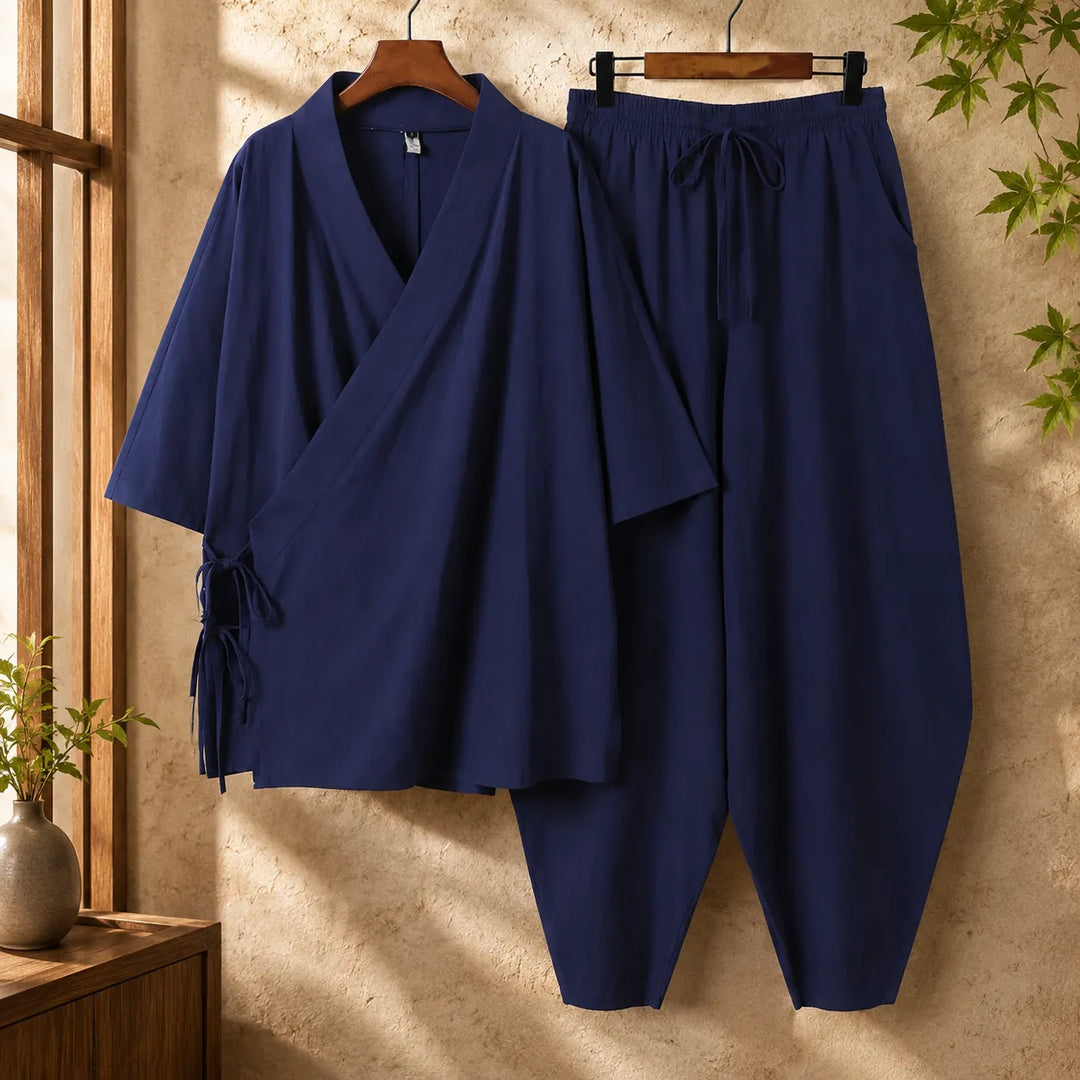 Jinbei Japonais Ample Bleu