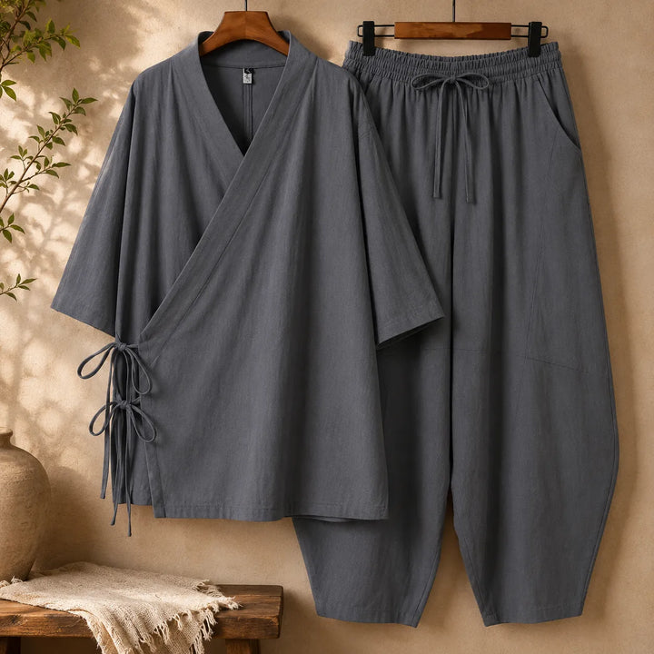 Jinbei Japonais Ample Gris