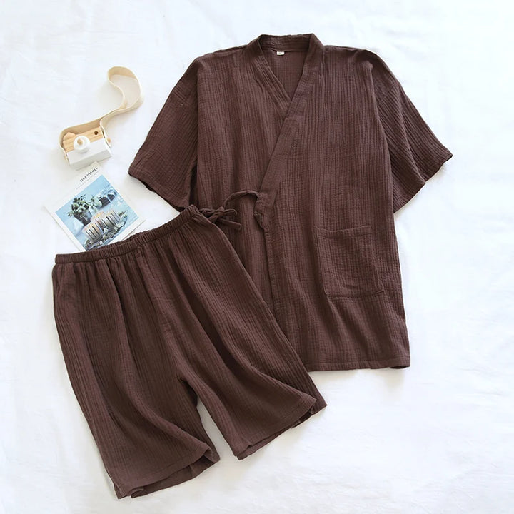 Jinbei Japonais Confortable pour Homme Marron