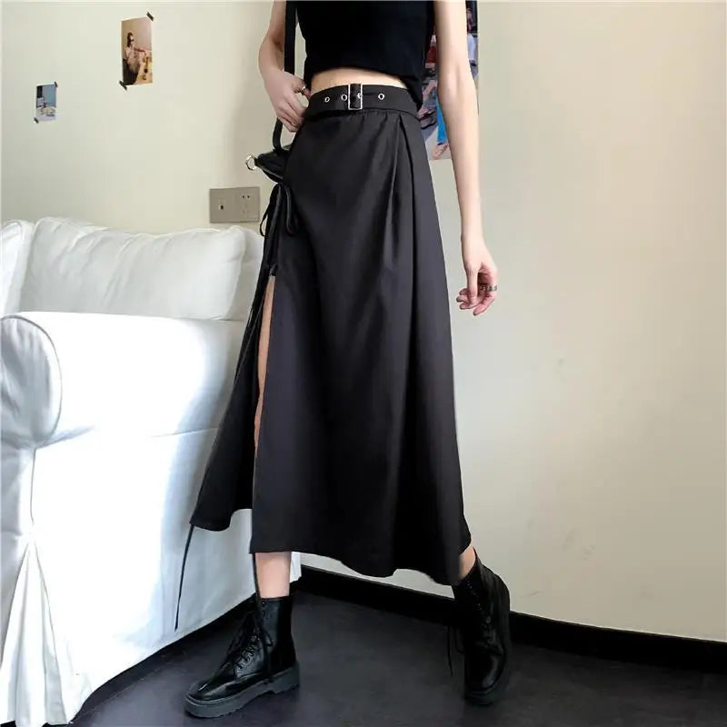 Jupe Japonaise Asymétrique à Lacets Noir
