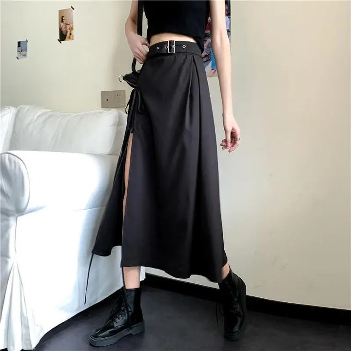 Jupe Japonaise Asymétrique à Lacets Noir